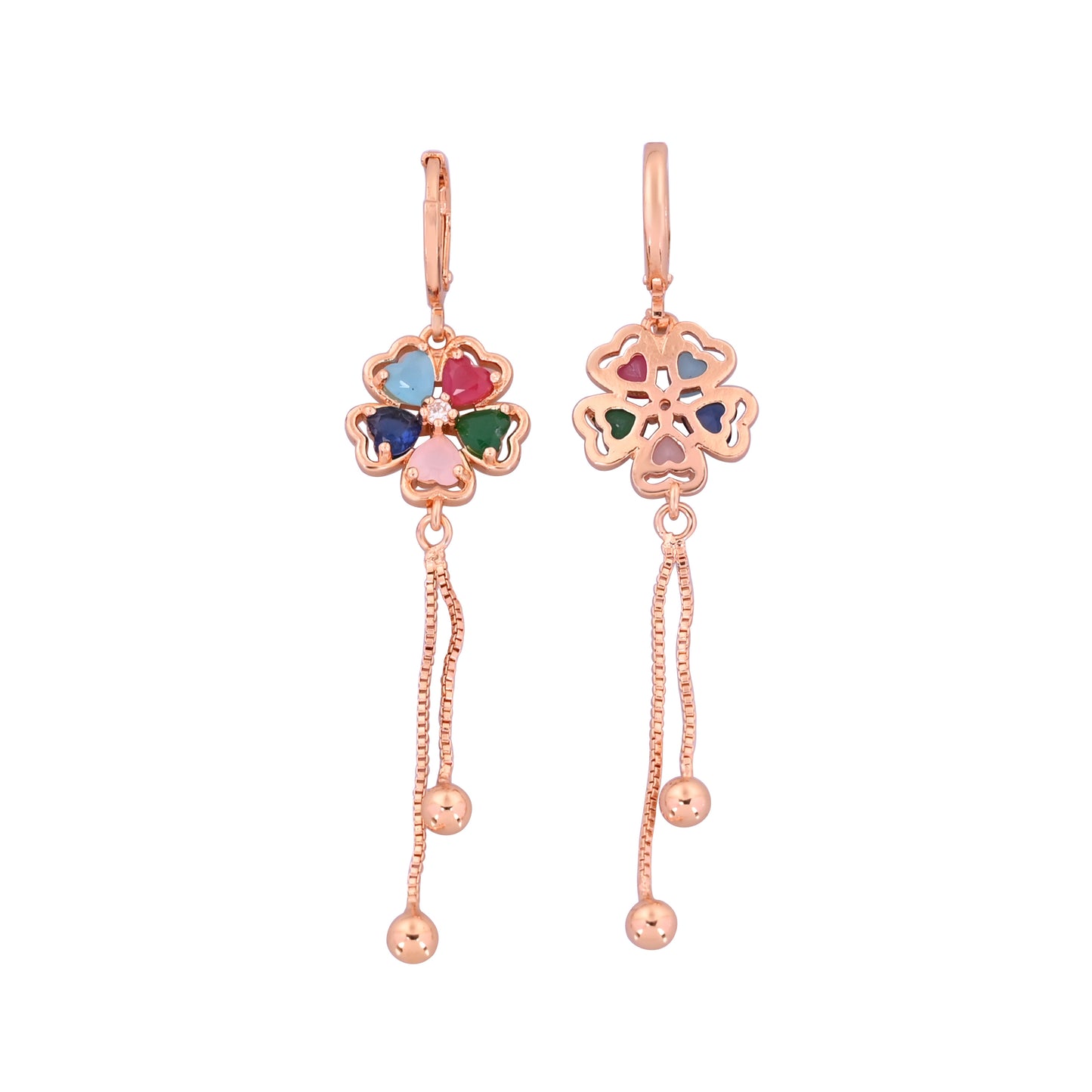 CKLAKART's Small Hoop Earrings with Multicolored Stone Flower and Droplet Detail