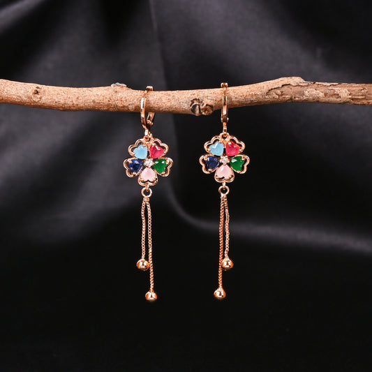 CKLAKART's Small Hoop Earrings with Multicolored Stone Flower and Droplet Detail