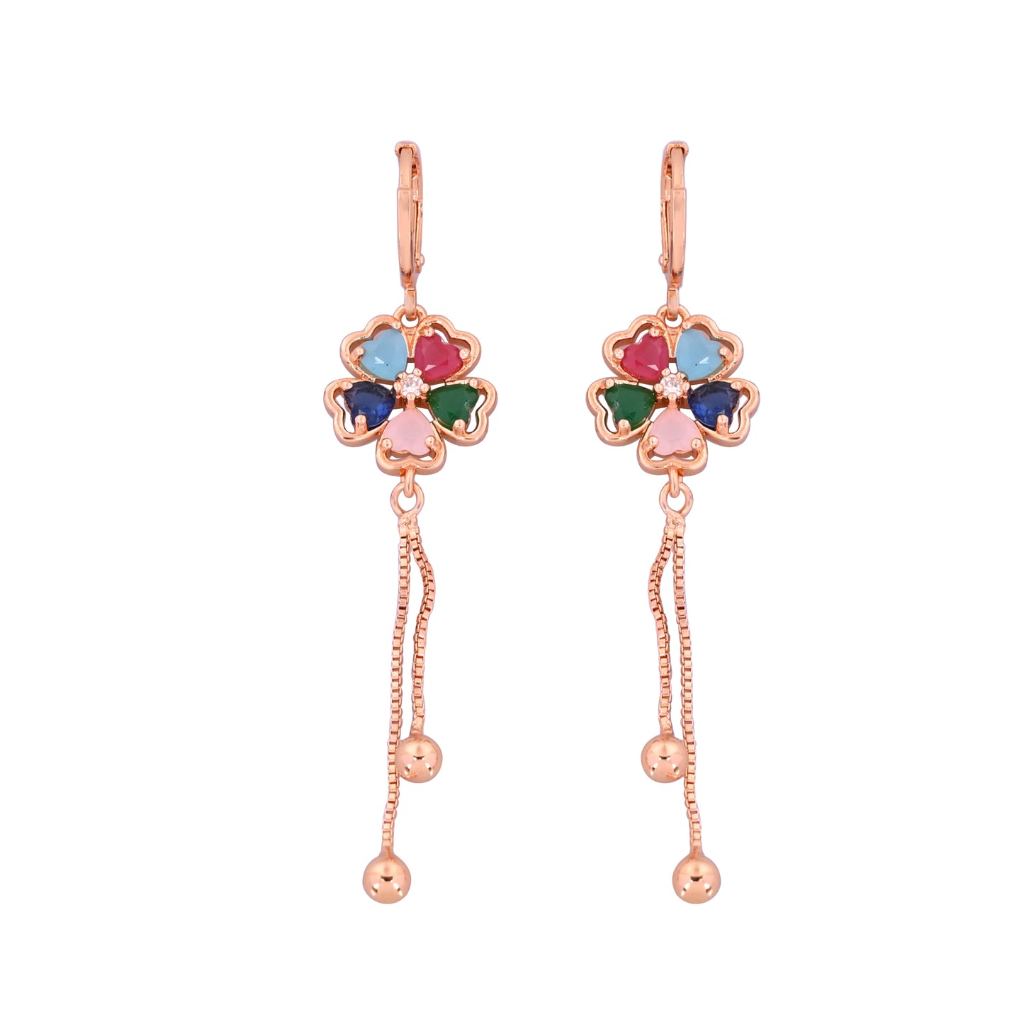 CKLAKART's Small Hoop Earrings with Multicolored Stone Flower and Droplet Detail