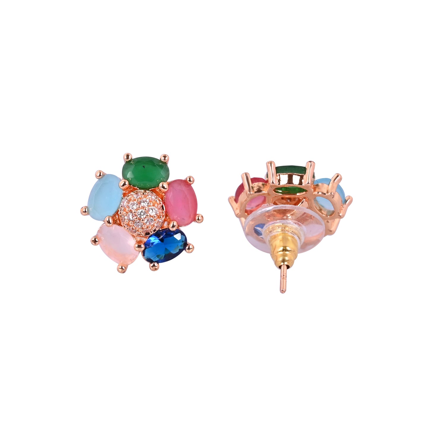 CKLAKART's Gold Toned Flower Stud Earrings with Burst of Colors