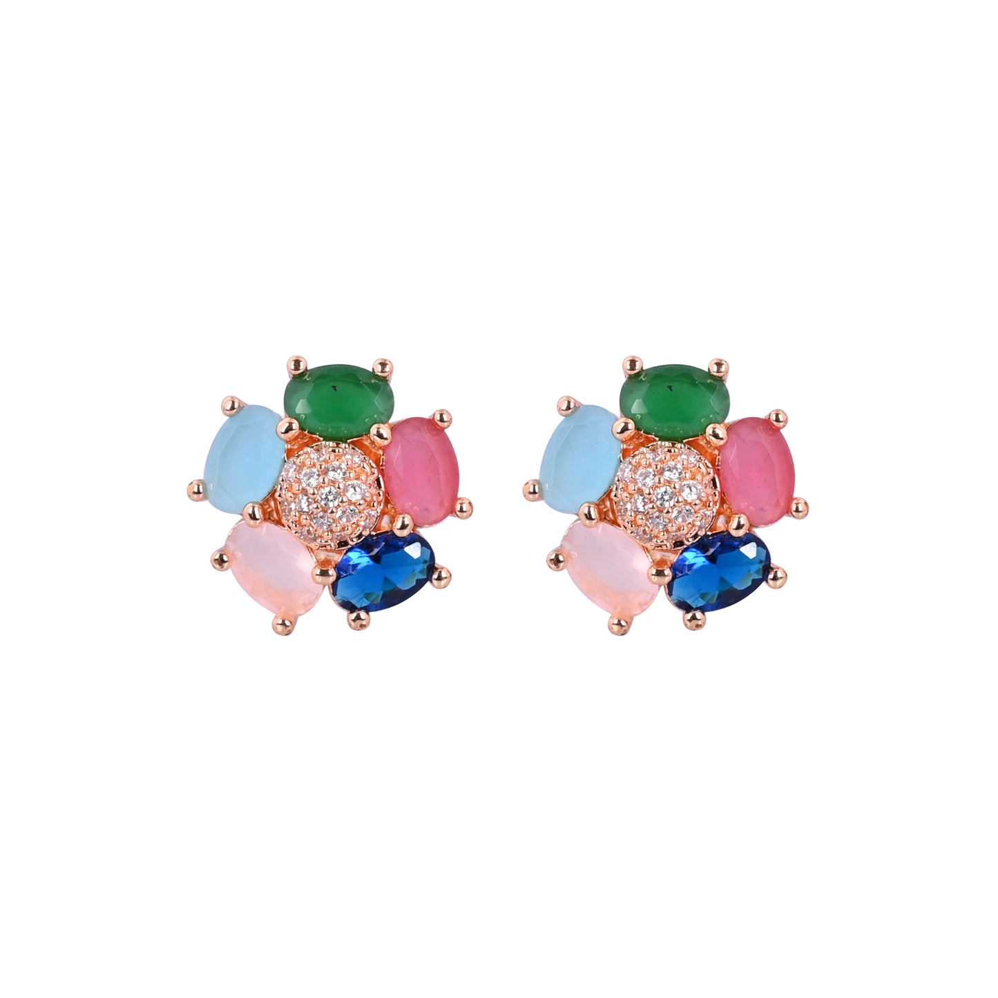 CKLAKART's Gold Toned Flower Stud Earrings with Burst of Colors