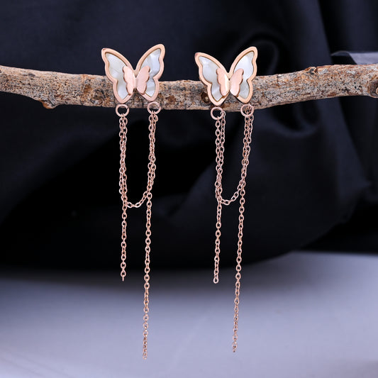 CKLAKART's  Rose Gold Toned Butterfly Chain Drop Earrings