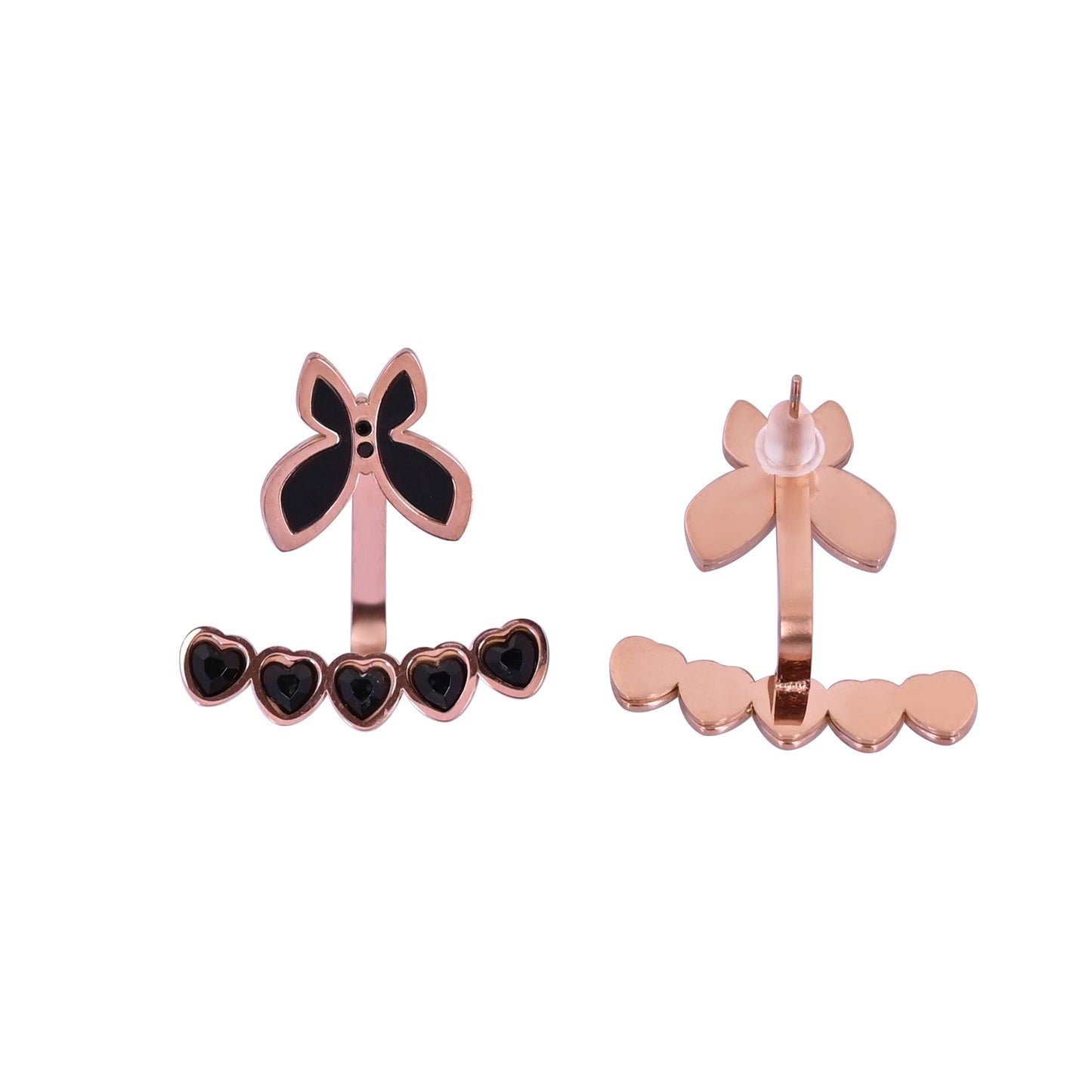 CKLAKART's Rose Gold Toned Butterfly and Heart 2-Way Stud Earrings