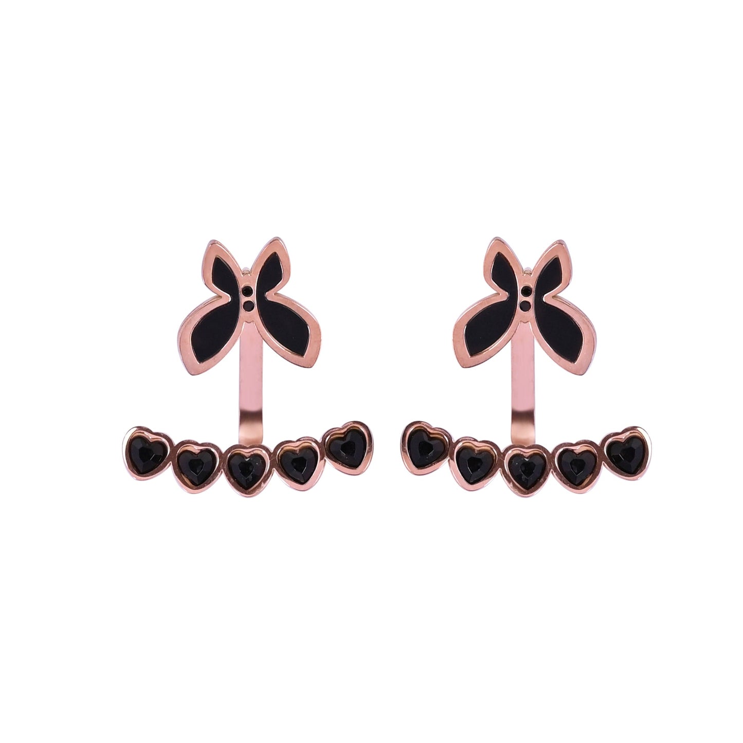 CKLAKART's Rose Gold Toned Butterfly and Heart 2-Way Stud Earrings