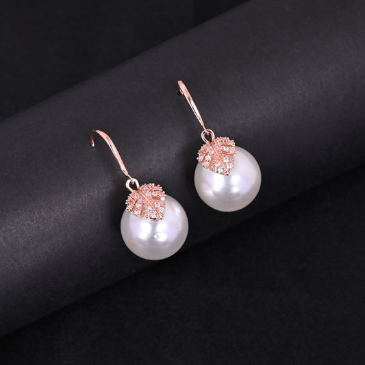 CKLAKART's Rose Gold Half Hoop Earrings with Leaf and Statement Pearl