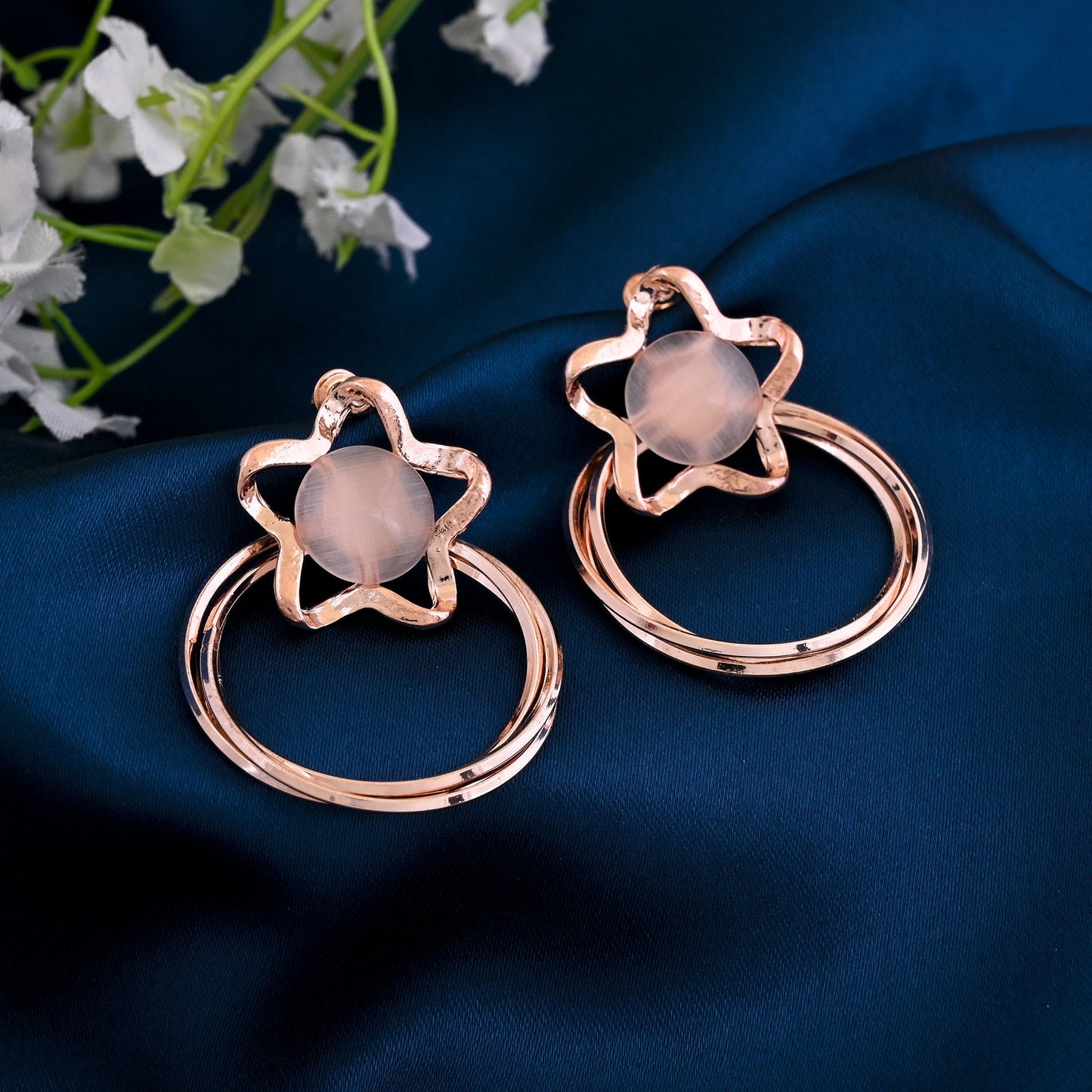 CKLAKART's Rose Gold Toned Star Shaped Dangle Earrings