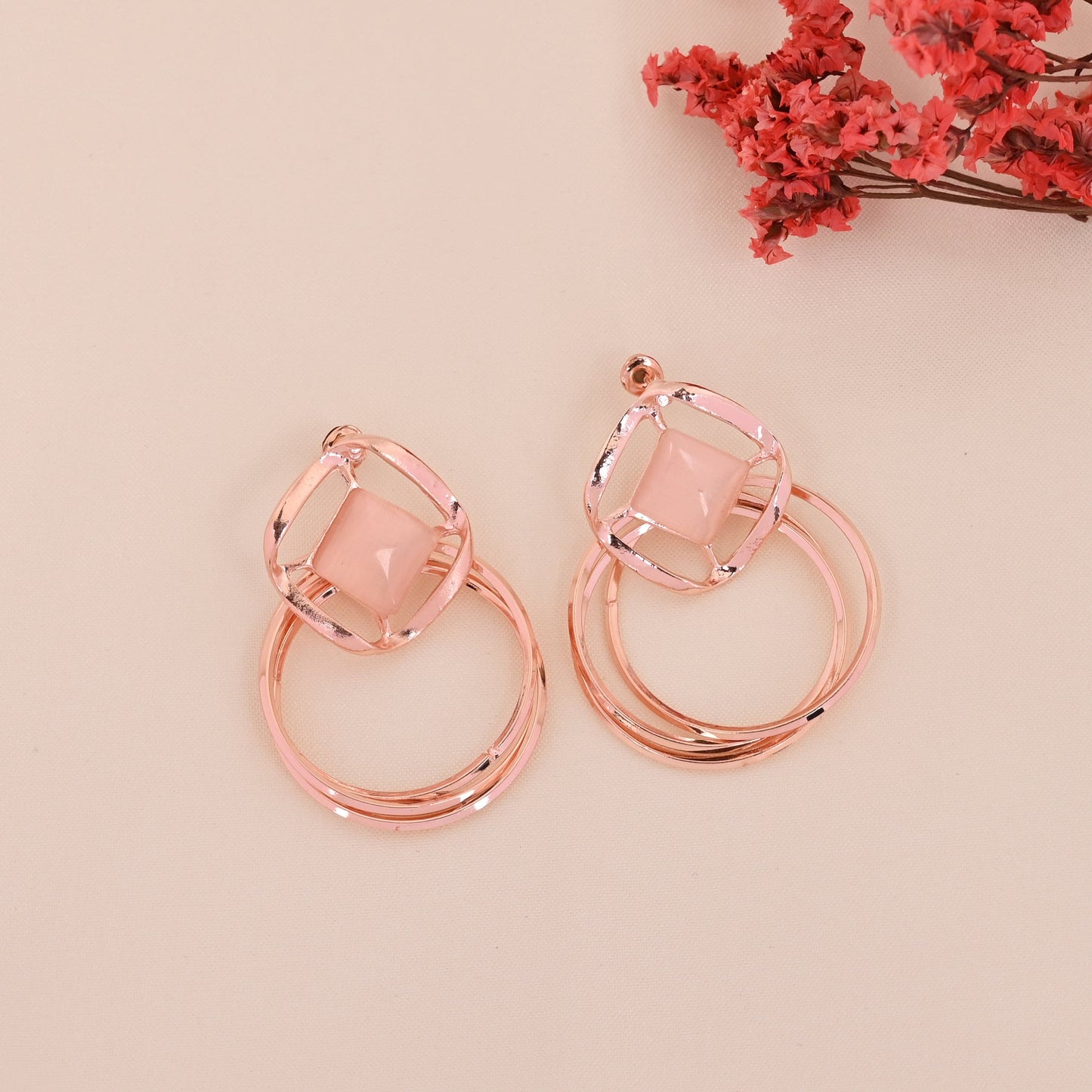 CKLAKART's Rose Gold Toned Geometric Danglers