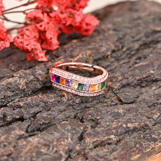 CKLAKART's Rose Gold Tone Cocktail Ring with Colorful Stones