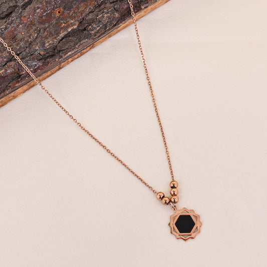 CKLAKART's Rose Gold Toned Geometric Pendant with Elegant Beaded Chain