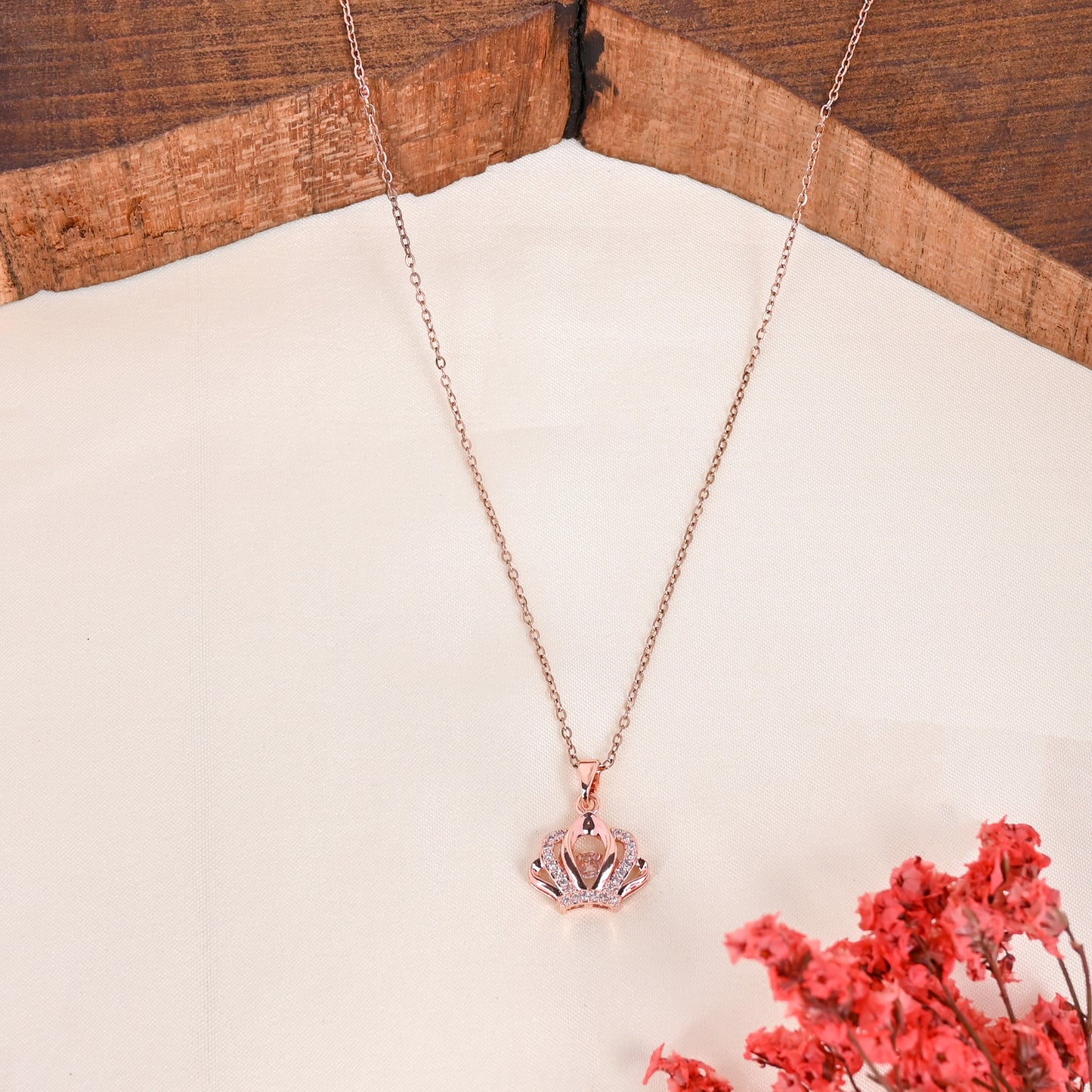 CKLAKART's Rose Gold Tone Crown AD Pendant Necklace