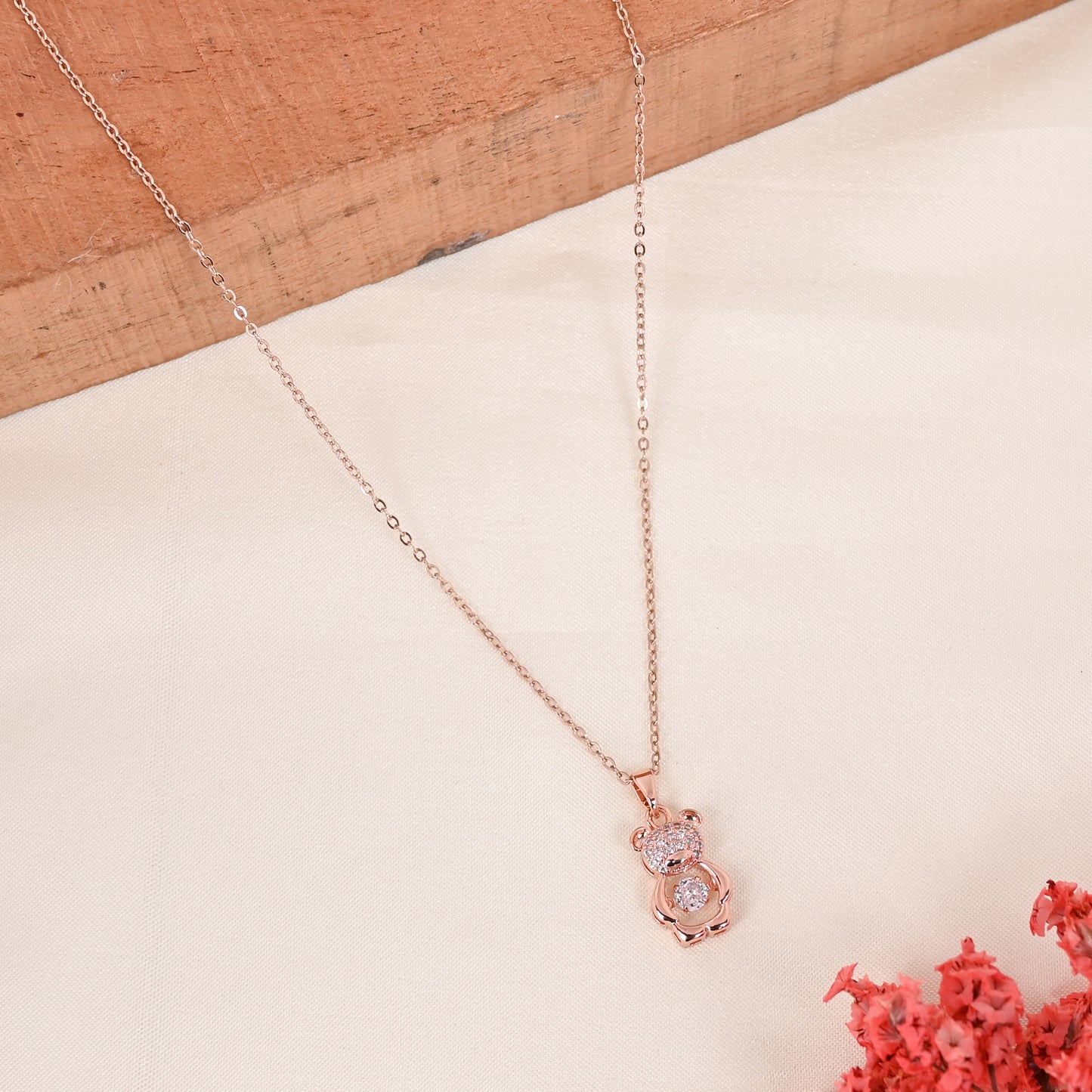 CKLAKART's Rose Gold Toned AD Studded Bear Pendant Necklace with Chain