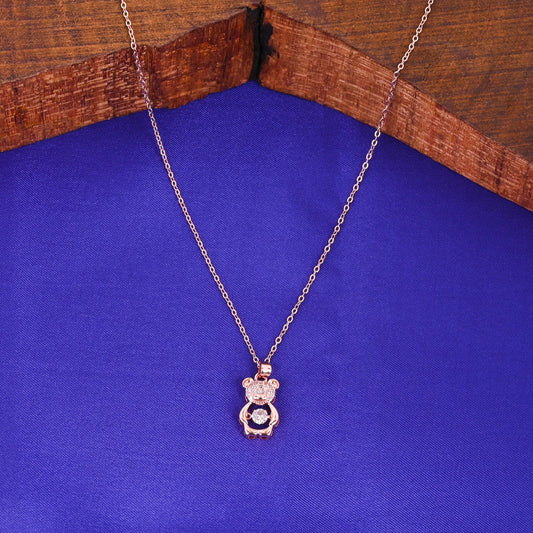 CKLAKART's Rose Gold Toned AD Studded Bear Pendant Necklace with Chain