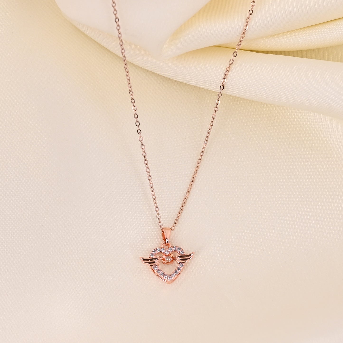 CKLAKART's Rose Gold Toned Cupid's Heart Pendant with Sparkling AD and Chain