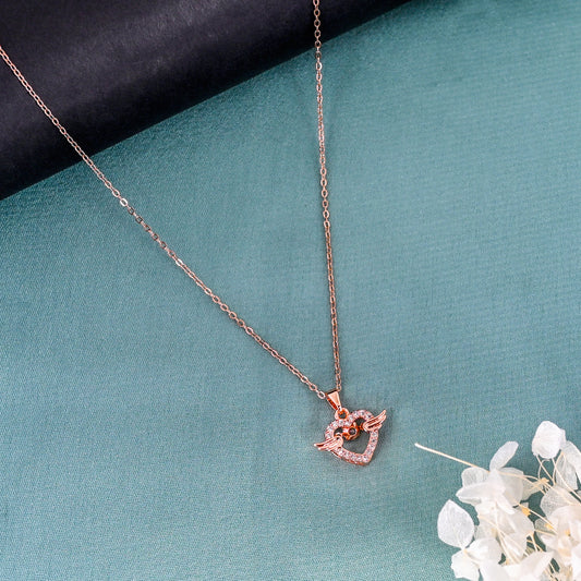 CKLAKART's Rose Gold Toned Cupid's Heart Pendant with Sparkling AD and Chain