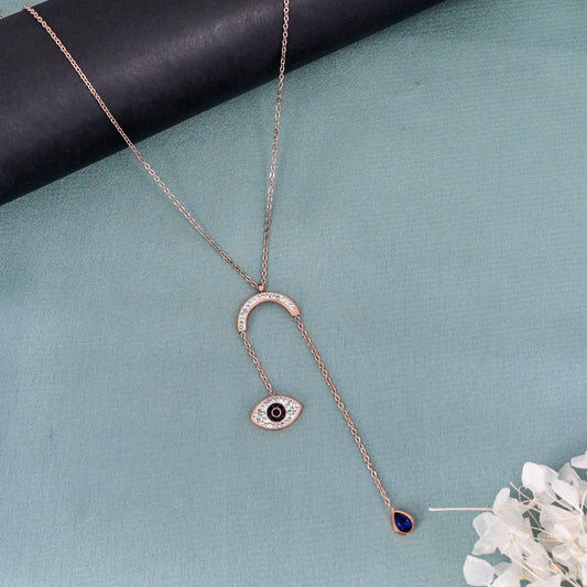 CKLAKART's Rose Gold Toned Evil Eye Pendant with Charm Necklace