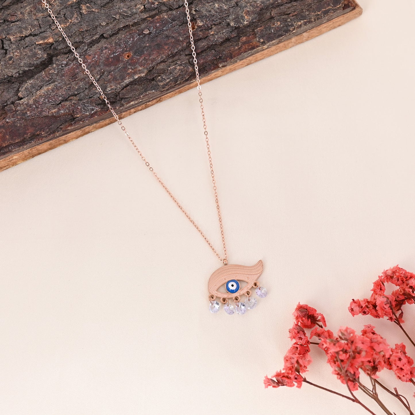 CKLAKART's Rose Gold Tone Evil Eye Pendant Necklace