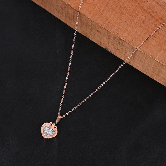 CKLAKART's Rose Gold Toned Heart Shaped Pendant with White Stones Neckpiece