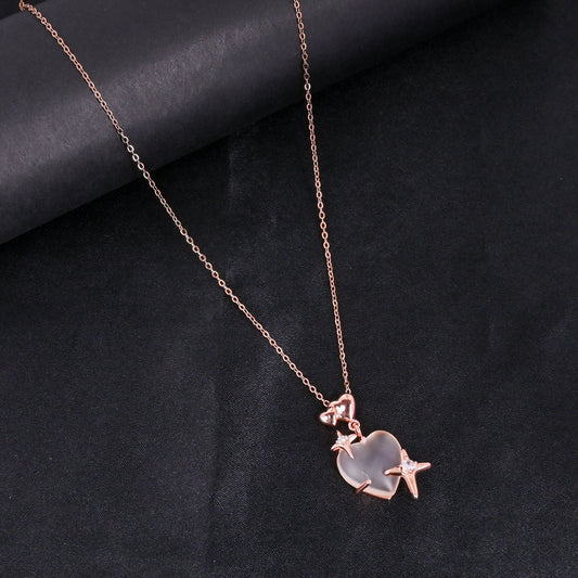 CKLAKART's Rose Gold Toned Sparkling Heart with Stars Pendant with Chain