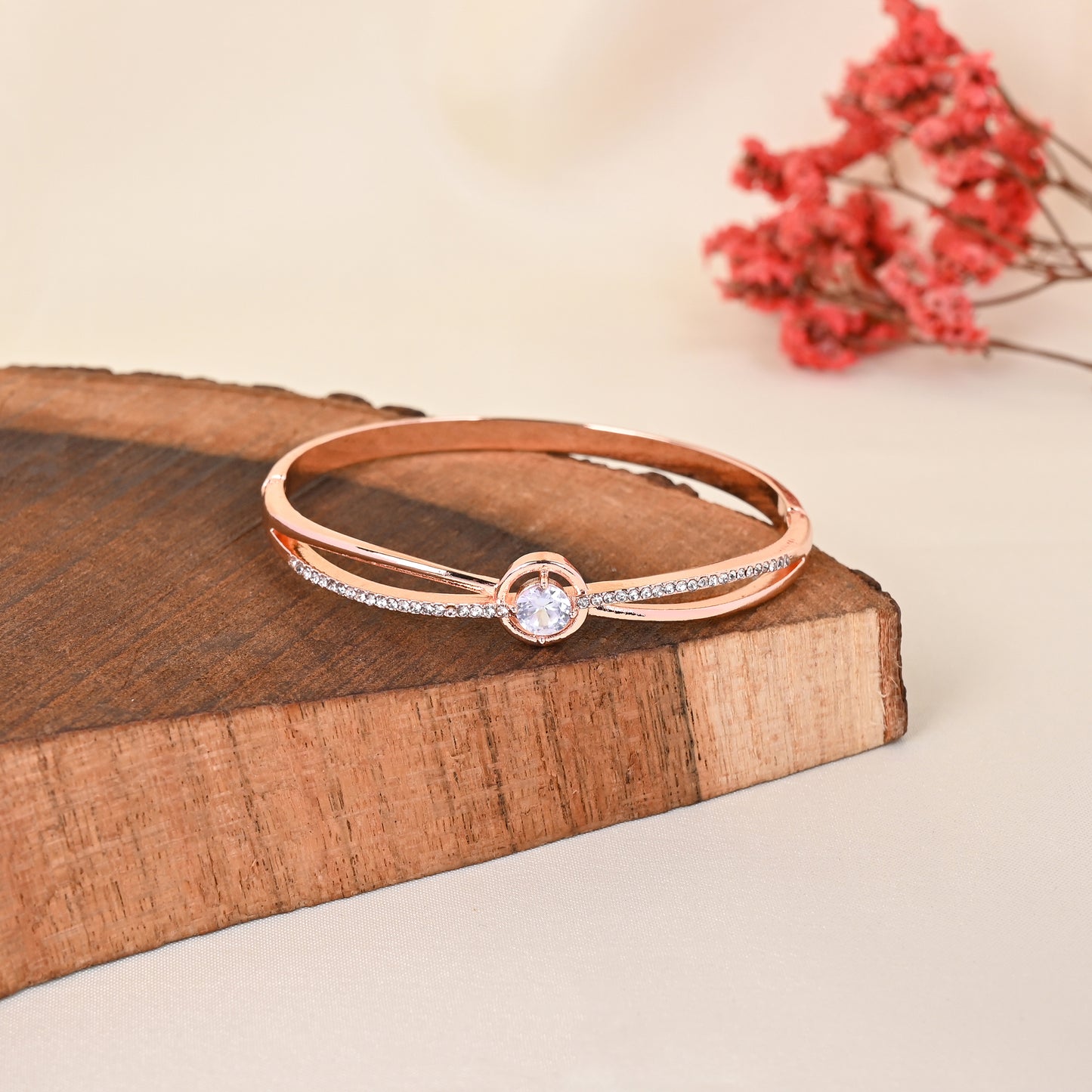 CKLAKART's Rose Gold Toned Double Layer Bracelet with Eye-Catching Center Stone