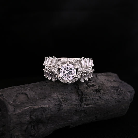 CKLAKART's NOOR Classic Silver-Toned Ring Featuring Sparkling American Diamonds