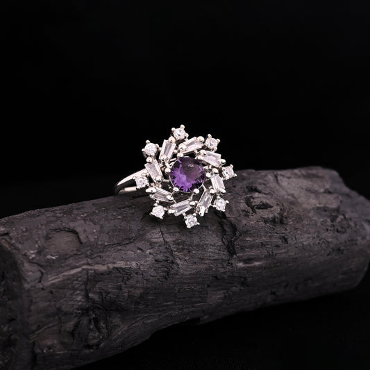 CKLAKART's NOOR Silver Ring Featuring Sophisticated Amethyst Color Stone and Sparkling American Diamonds