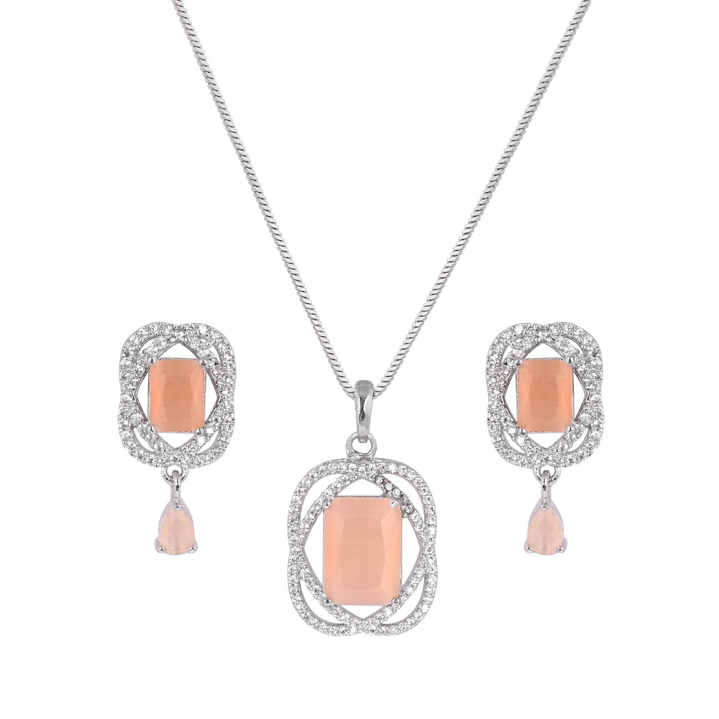 CKLAKART's NOOR Silver Chain Pendant Set Featuring Citrine Yellow Stones and Sparkling American Diamonds