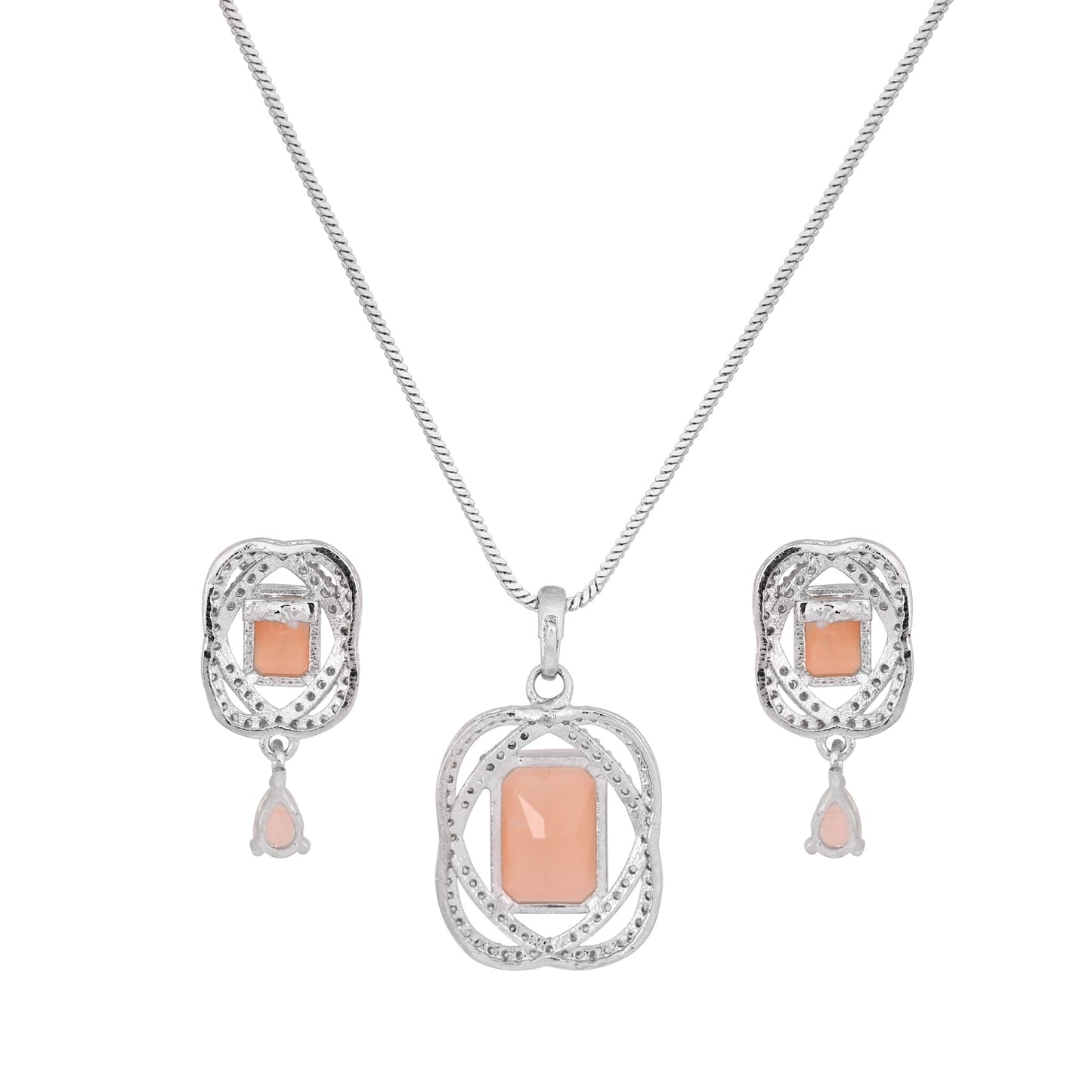 CKLAKART's NOOR Silver Chain Pendant Set Featuring Citrine Yellow Stones and Sparkling American Diamonds