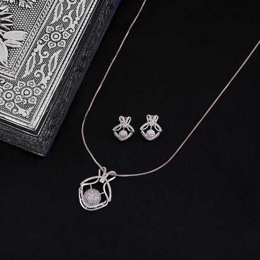 CKLAKART's NOOR Silver Bunny Pendant Set Featuring Elegant American Diamonds