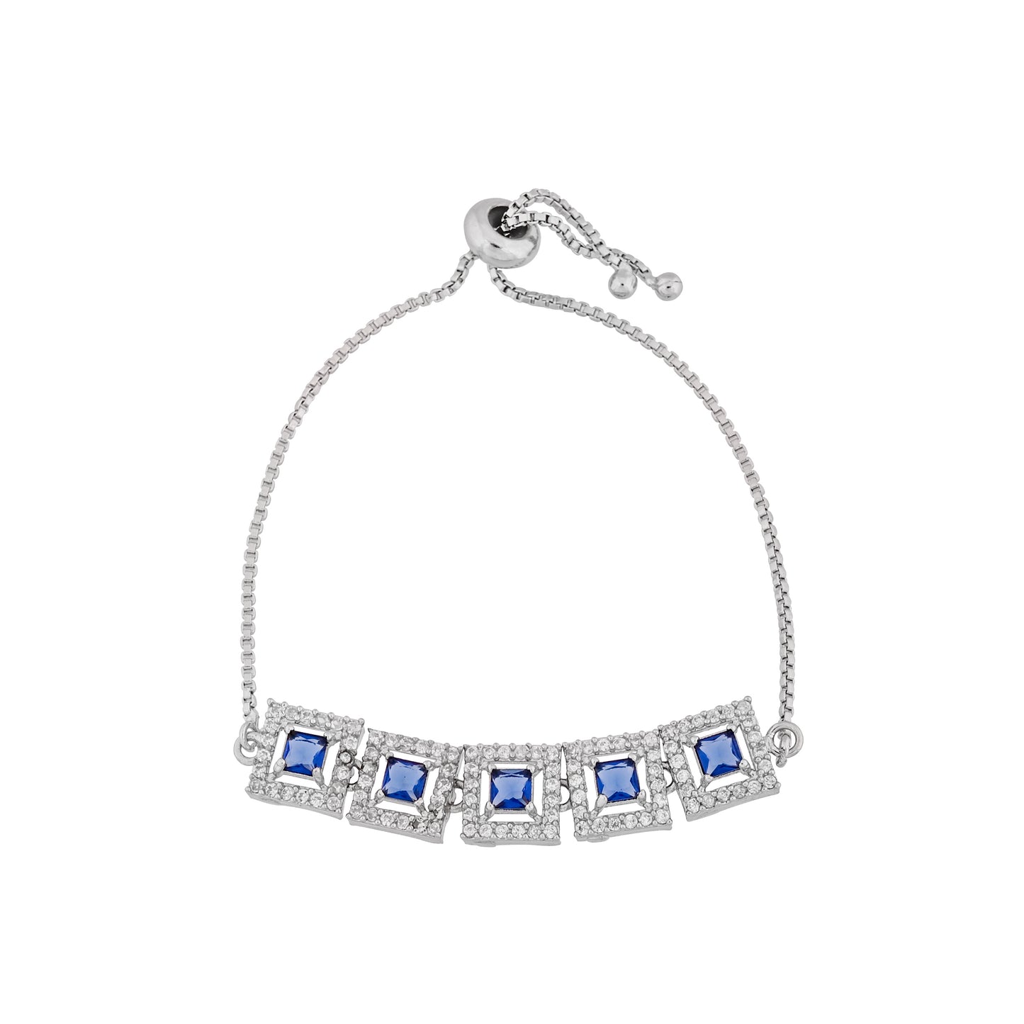 CKLAKART's NOOR Classic Silver-Toned Bracelet and Ring Set with Sapphire Blue Stones and Sophisticated American Diamonds