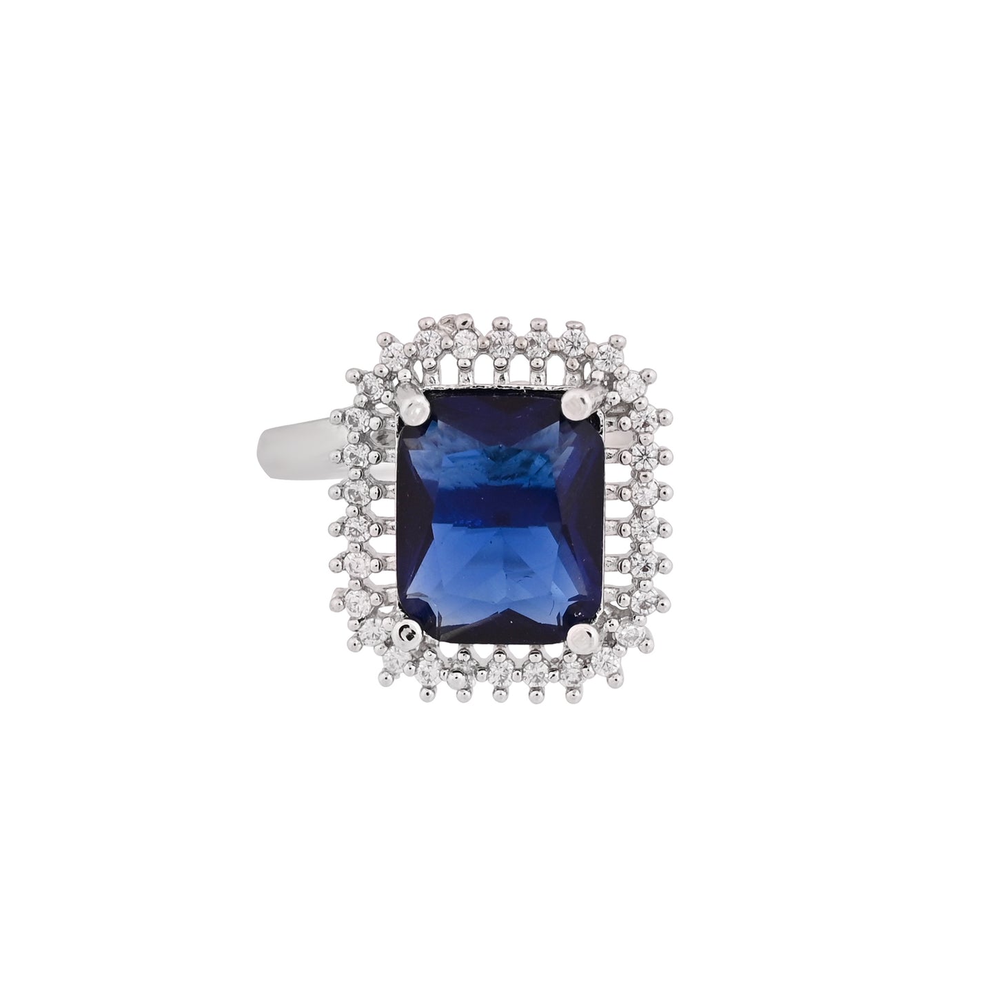 CKLAKART's NOOR Classic Silver-Toned Bracelet and Ring Set with Sapphire Blue Stones and Sophisticated American Diamonds