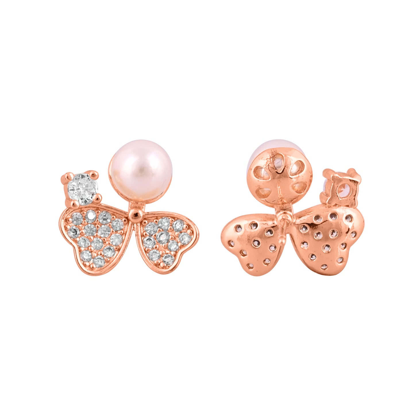 CKLAKART's Trendy Wings Rose Gold & Pearl Earrings for a Modern Muse