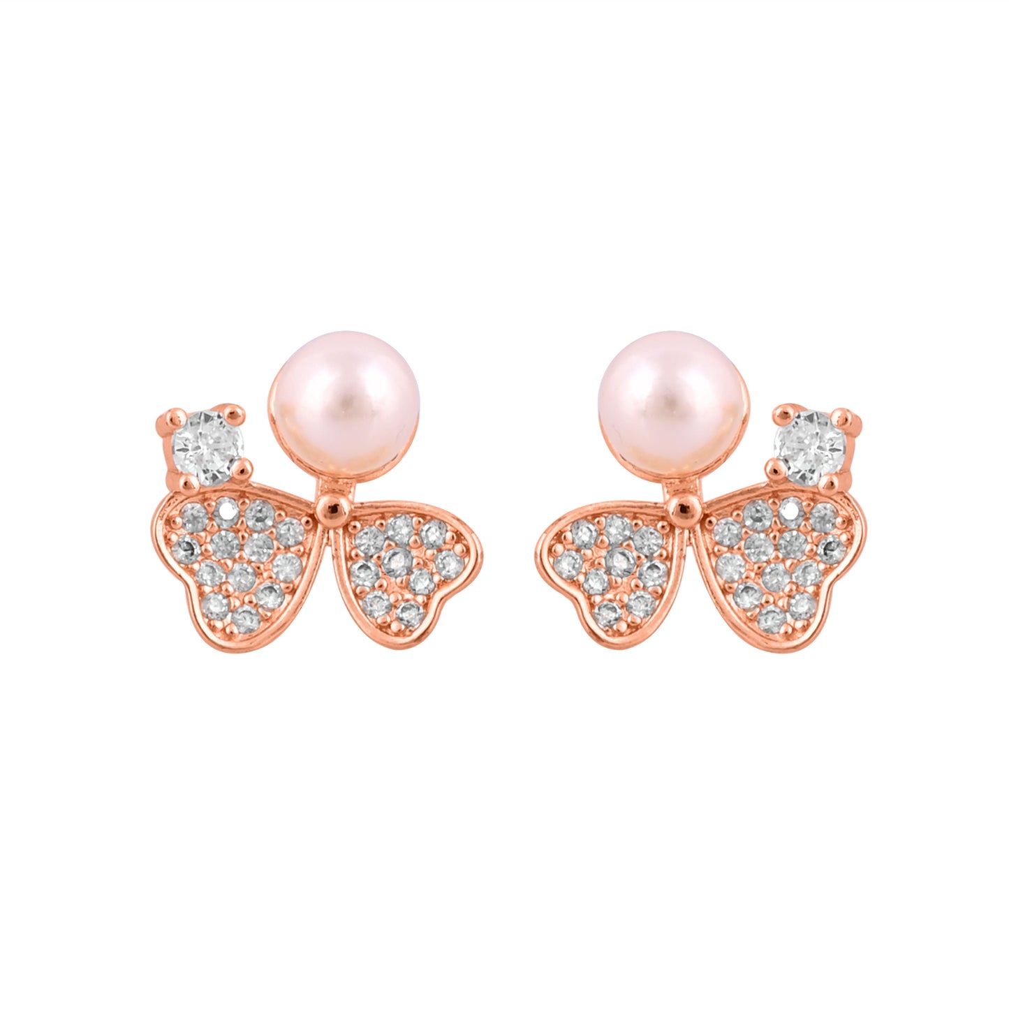 CKLAKART's Trendy Wings Rose Gold & Pearl Earrings for a Modern Muse