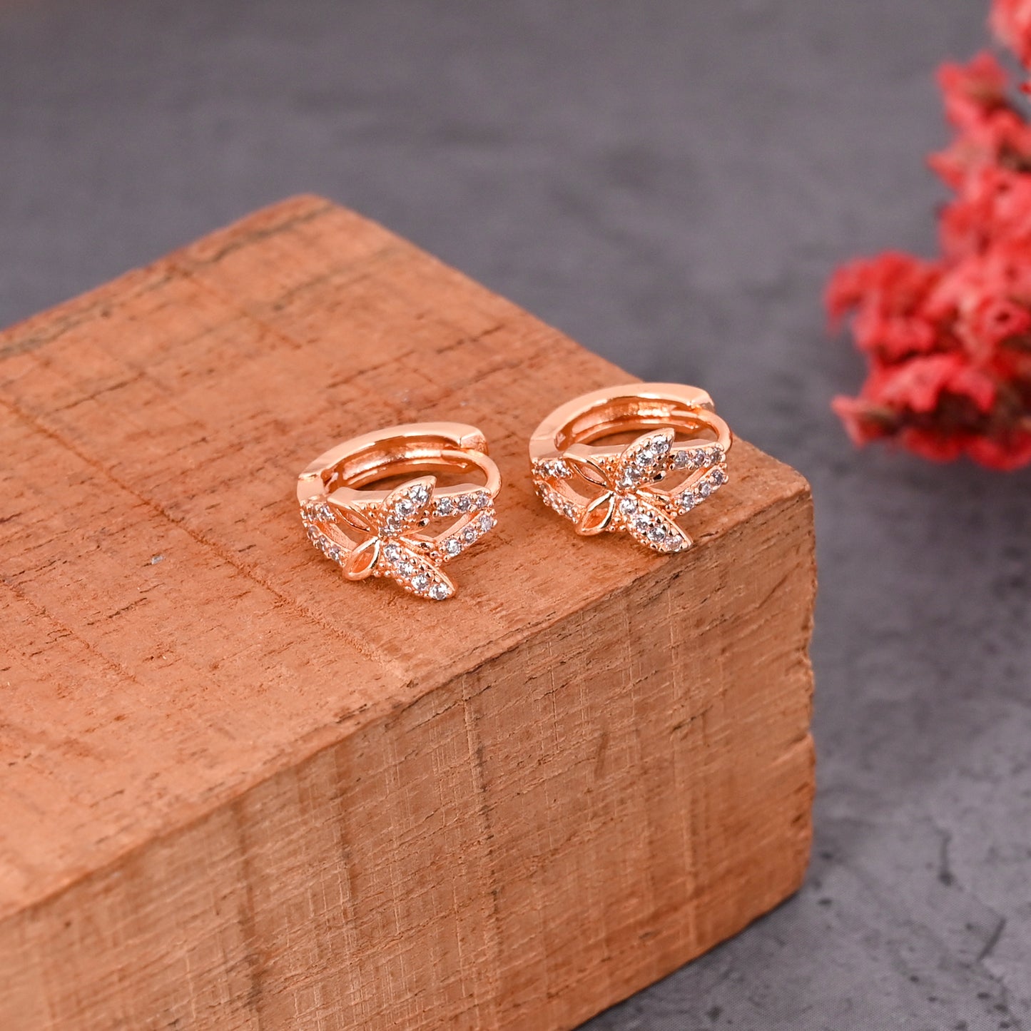 CKLAKART's Fluttering Elegance Rose Gold Butterfly Earrings