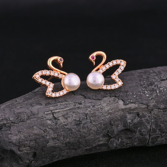 CKLAKART's Swan's Grace Elegant Pearl Earrings with Swan Design