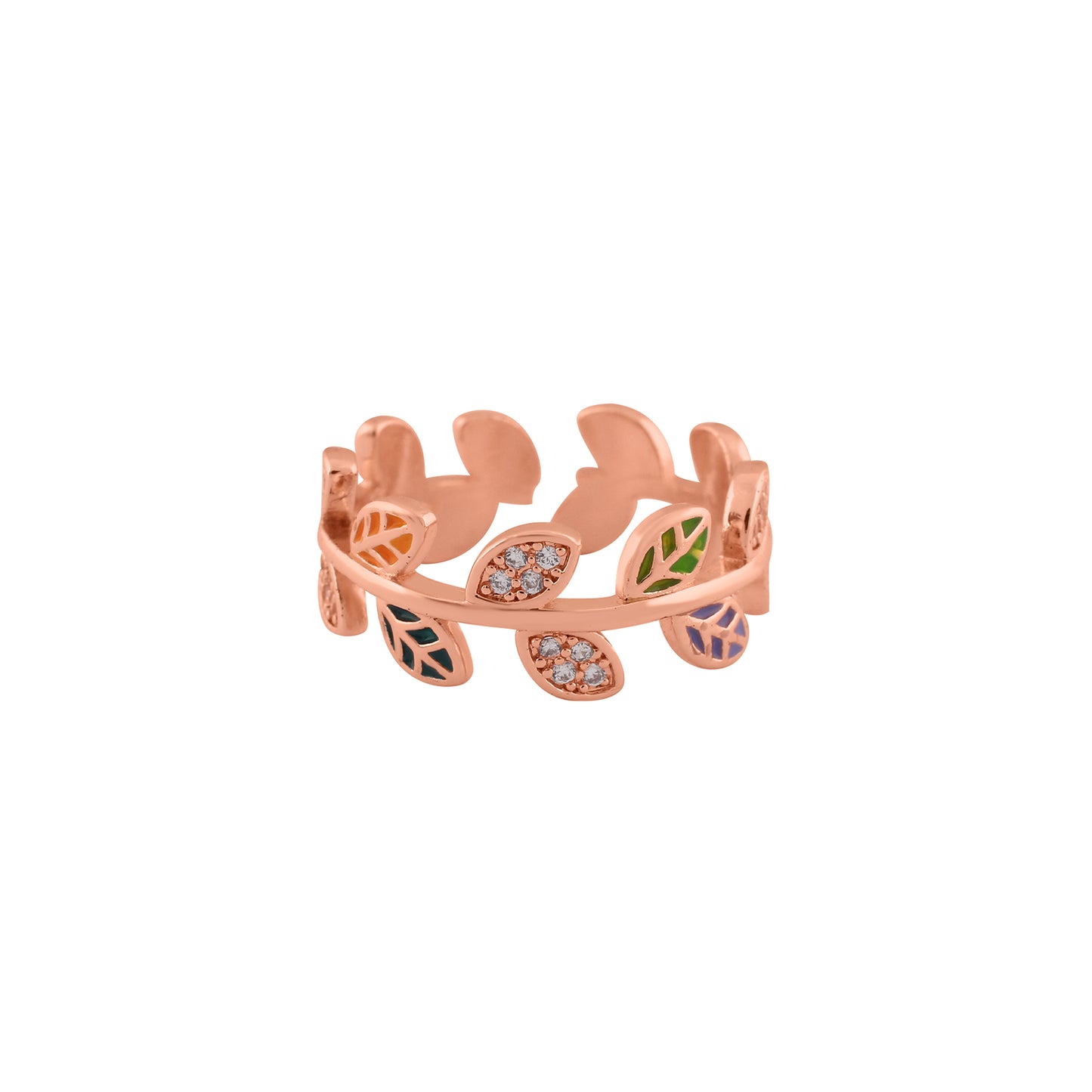 CKLAKART's Chic Leaves Band-Shaped Ring with Vibrant Colors