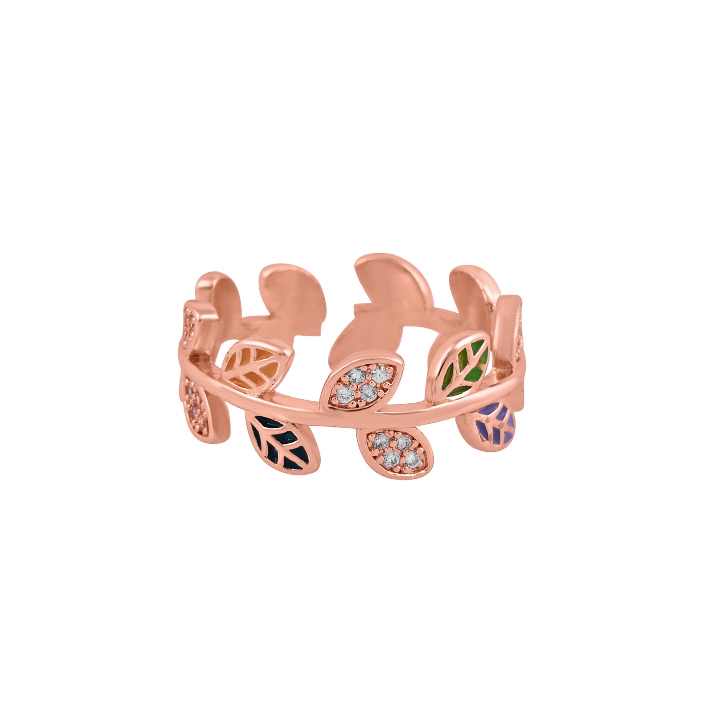 CKLAKART's Chic Leaves Band-Shaped Ring with Vibrant Colors