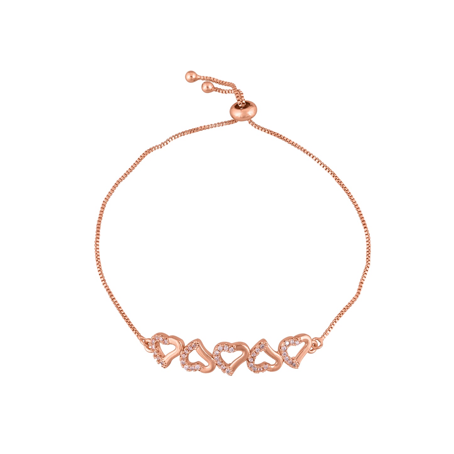 CKLAKART's NOOR Gold Tone Heart Shaped Chain Bracelet Adorned with American Diamonds