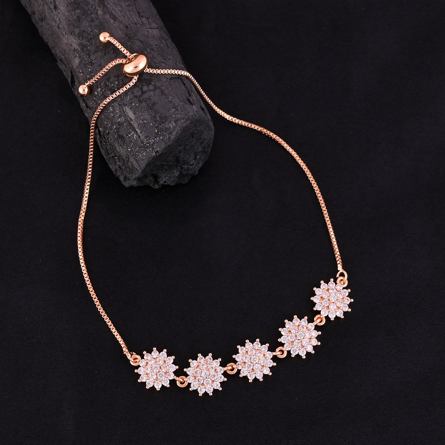 CKLAKART's NOOR American Diamond Blooming Flowers Bracelet – Gold-Toned Beauty