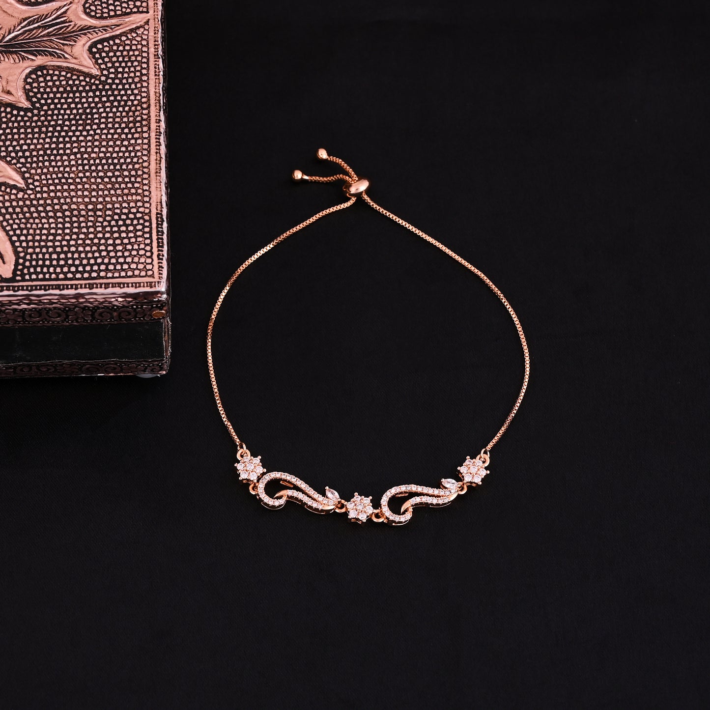 CKLAKART's NOOR Elegant Paisley Bracelet – Gold-Toned with American Diamond Accents