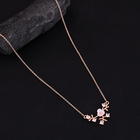 CKLAKART's Noor Elegant Bouquet Pendant Necklace – Rose Gold-Toned with American Diamond Accents