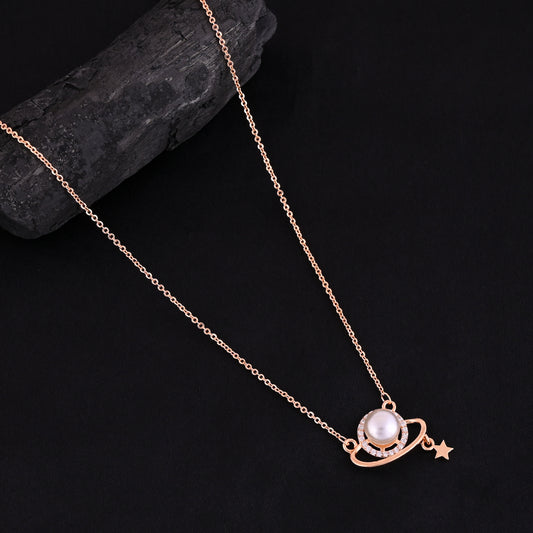 CKLAKART's Rose Gold-Toned Neckpiece Featuring Galaxy Pendant with American Diamonds and Pearl