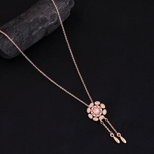 CKLAKART's Noor Elegant Flower & Droplets Pendant Necklace – Rose Gold-Toned with American Diamond Accents