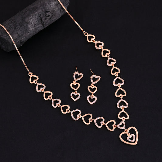 CKLAKART's NOOR Elegant Heart Choker Neckpiece – Rose Gold-Toned with American Diamond Accents