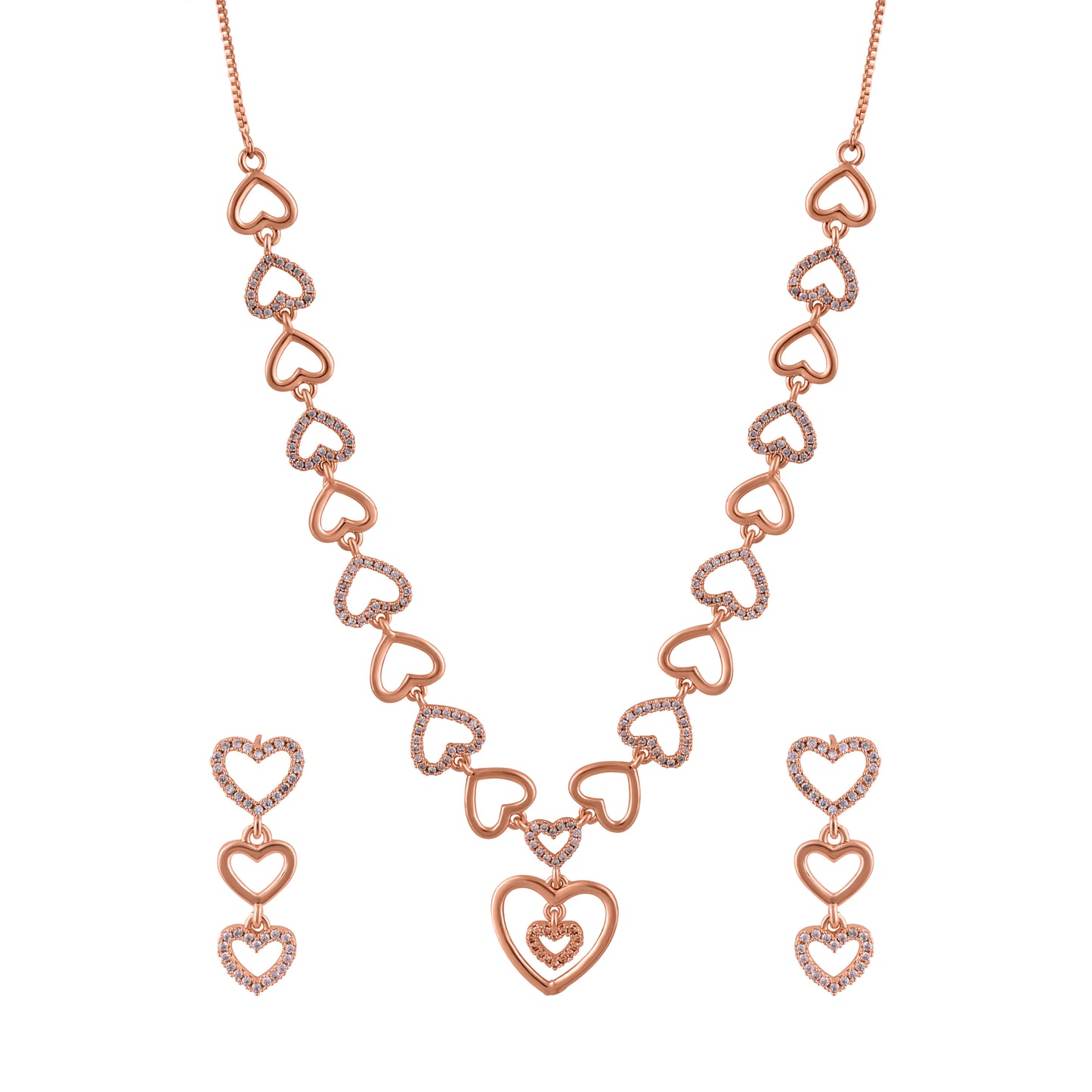 CKLAKART's NOOR Elegant Heart Choker Neckpiece – Rose Gold-Toned with American Diamond Accents