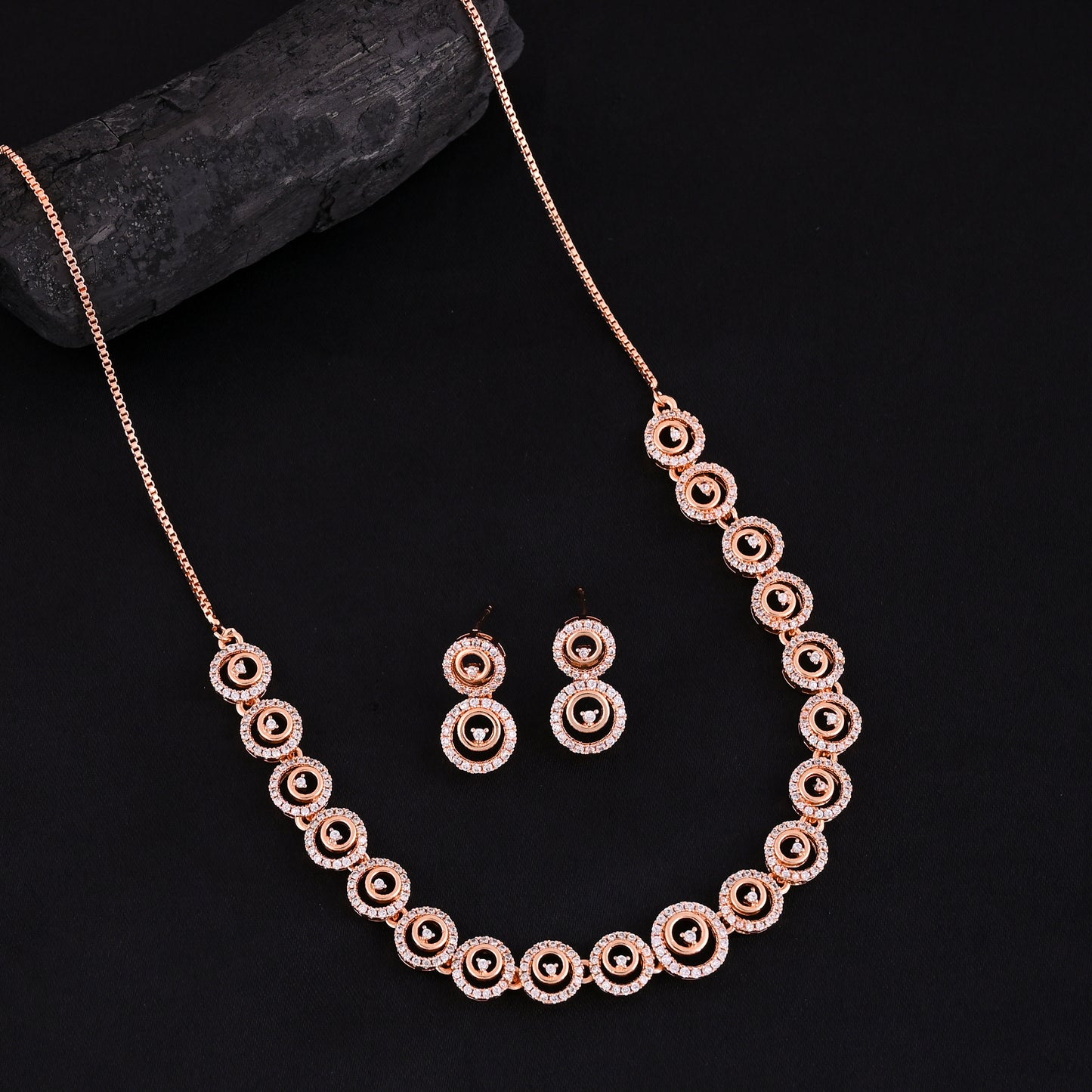 CKLAKART's NOOR Rose Gold-Toned Elegant Loop Choker Adorned with Sparkling American Diamonds