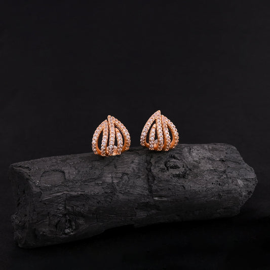 CKLAKART's Gold Toned Wave Stud Earrings with Sparkling American Diamonds