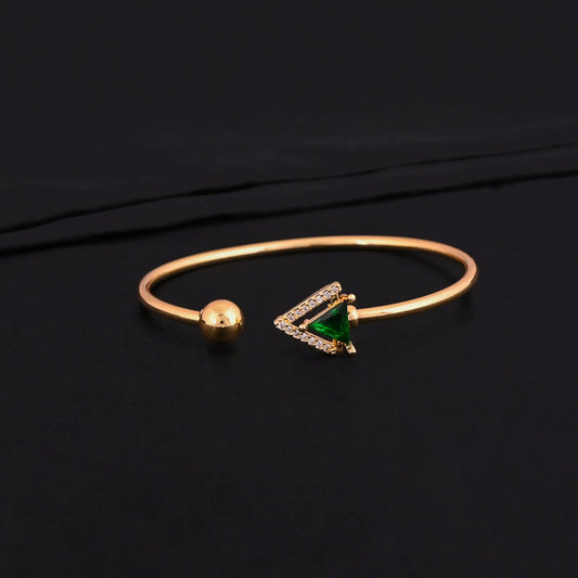 CKLAKART's Gold Toned Bracelet with Triangles and Sparkling American Diamonds and Emerald Green Stone