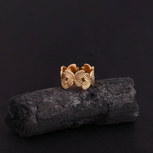 CKLAKART's Gold Toned Statement Ring Embellished with Butterflies