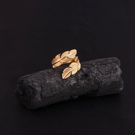 CKLAKART's Gold Toned Statement Ring Featuring Leaf Pattern