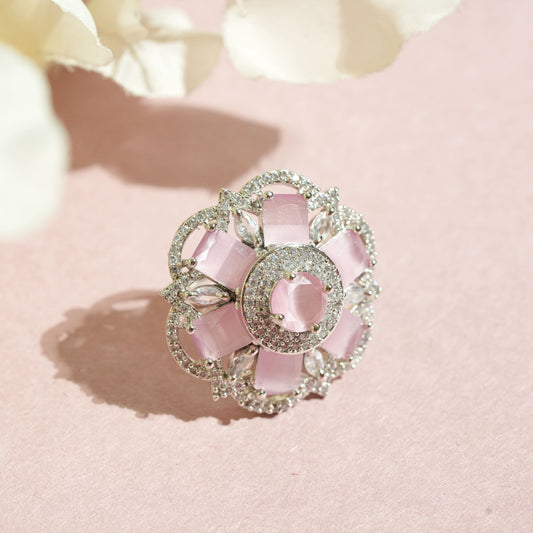 CKLAKART's AD Blooming Flower Ring with Pink Stones